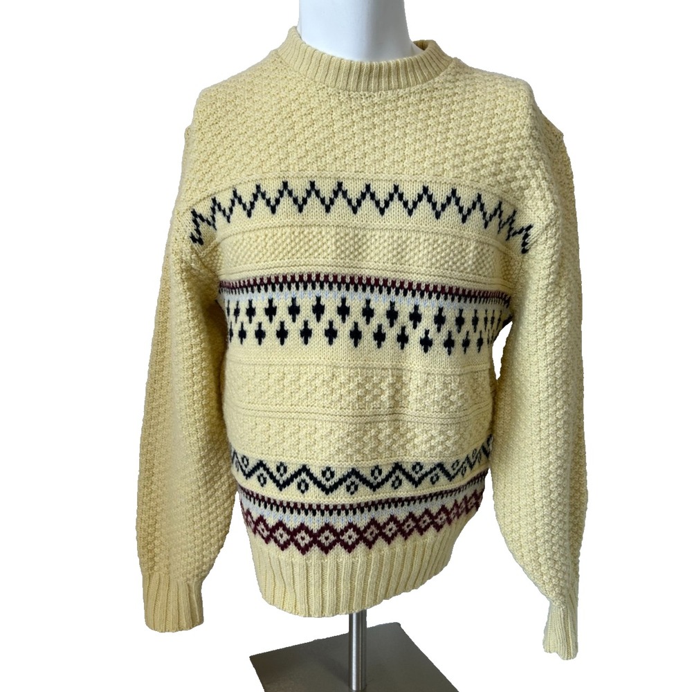 80s Wintuck Yarn Nordic Sweater Mens X-Large Pine State Vanilla Long Sleeve NOS